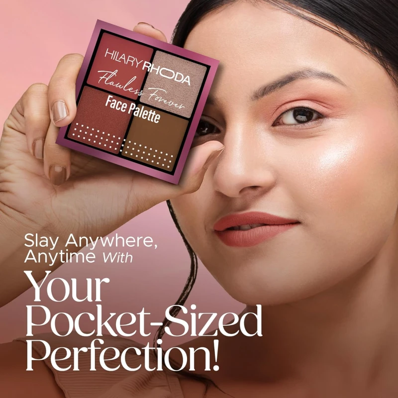 Hilary Rhoda Flawless Forever Face Palette | Highlighter, Contour & 2 Blushes | All-in-one Face Makeup Kit | Highly Pigmented & Long Lasting Face Palette | 11.2g (Dark- Shade 03) thumbnail 4